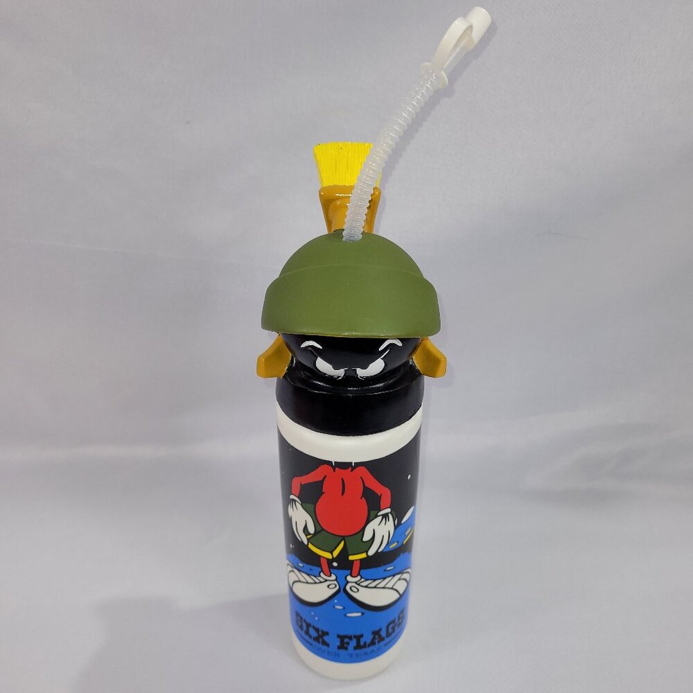 Looney Tunes Vintage Marvin Martian Drink Cup Six Flags Texas Plastic Bottle